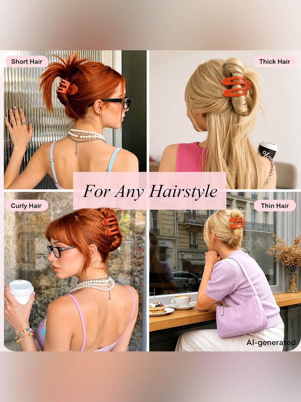 Amlaidu 4 Pack Orange Flat Hair Claw Clips Strong Hold Barrettes New